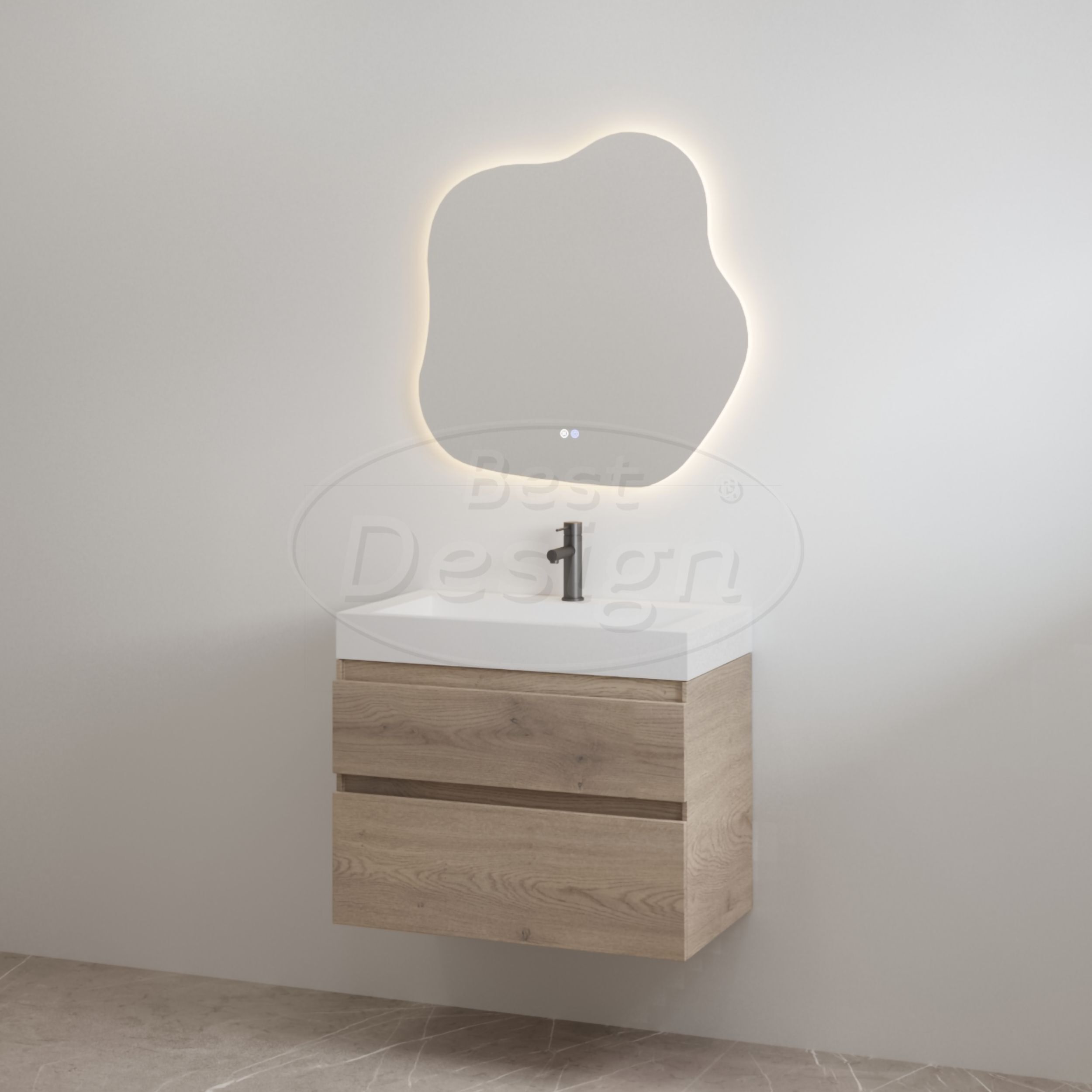 "Borvani-70" Frosted Brown onderkast + wastafel glans-wit 70 cm - Artikelnr.: 4031880