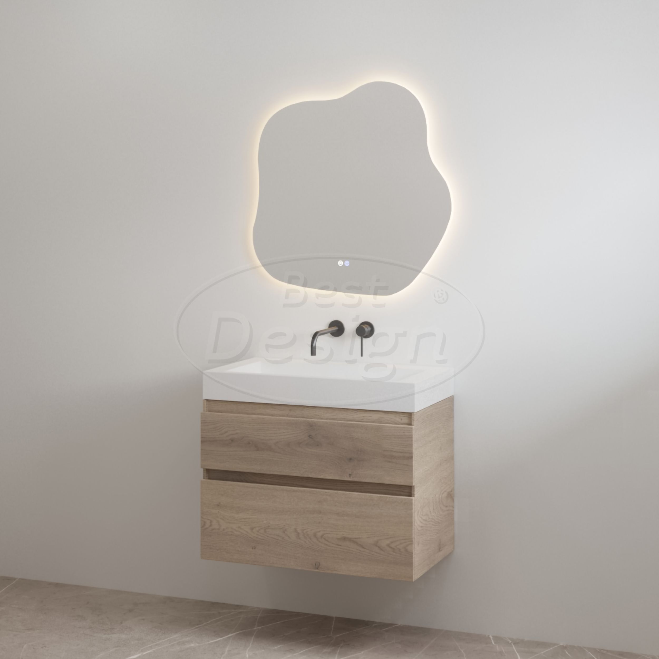 "Borvani-70" Frosted Brown onderkast + wastafel glans-wit 70 cm - Artikelnr.: 4031880