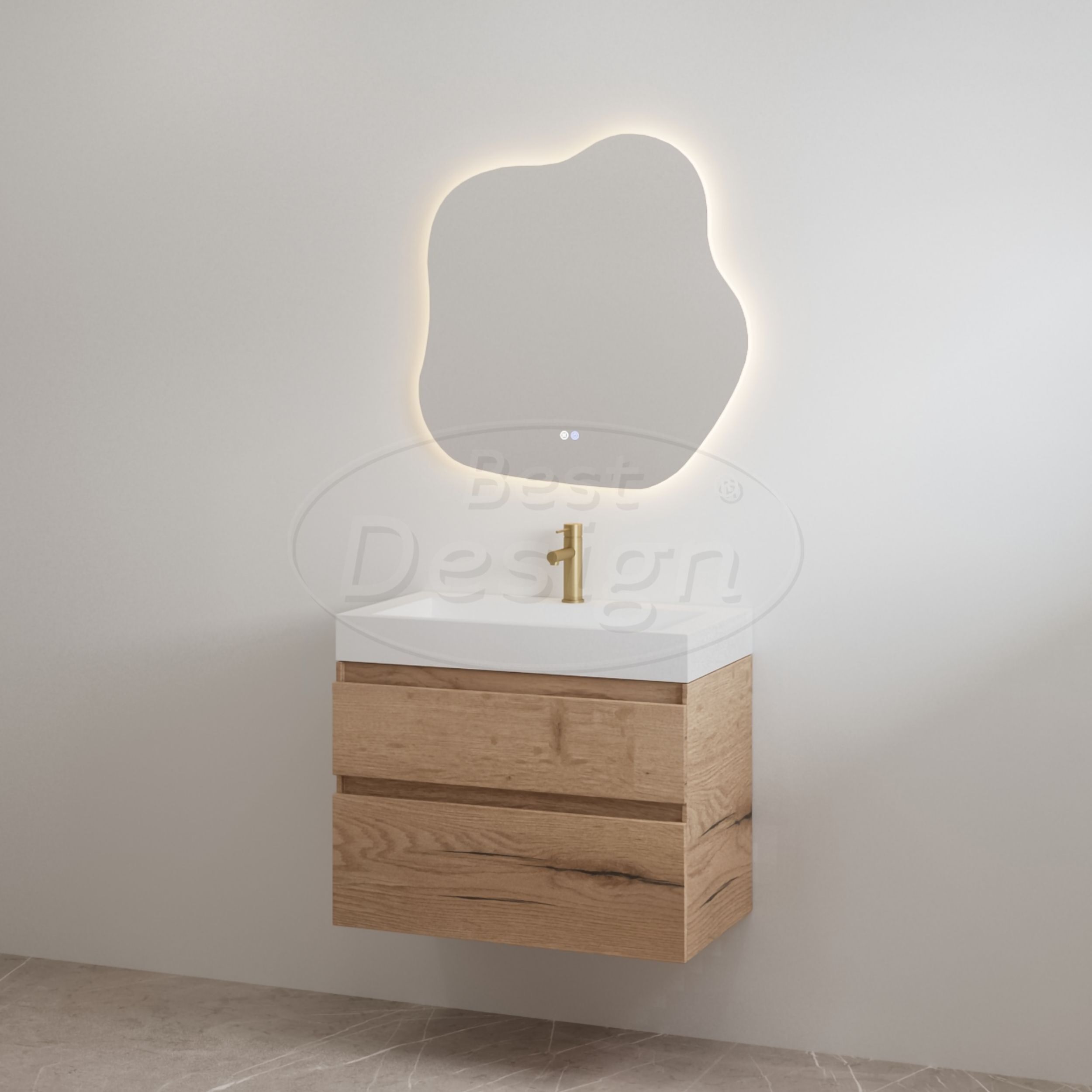"Borvani-70" Halifax onderkast + wastafel glans-wit 70 cm - Artikelnr.: 4031760