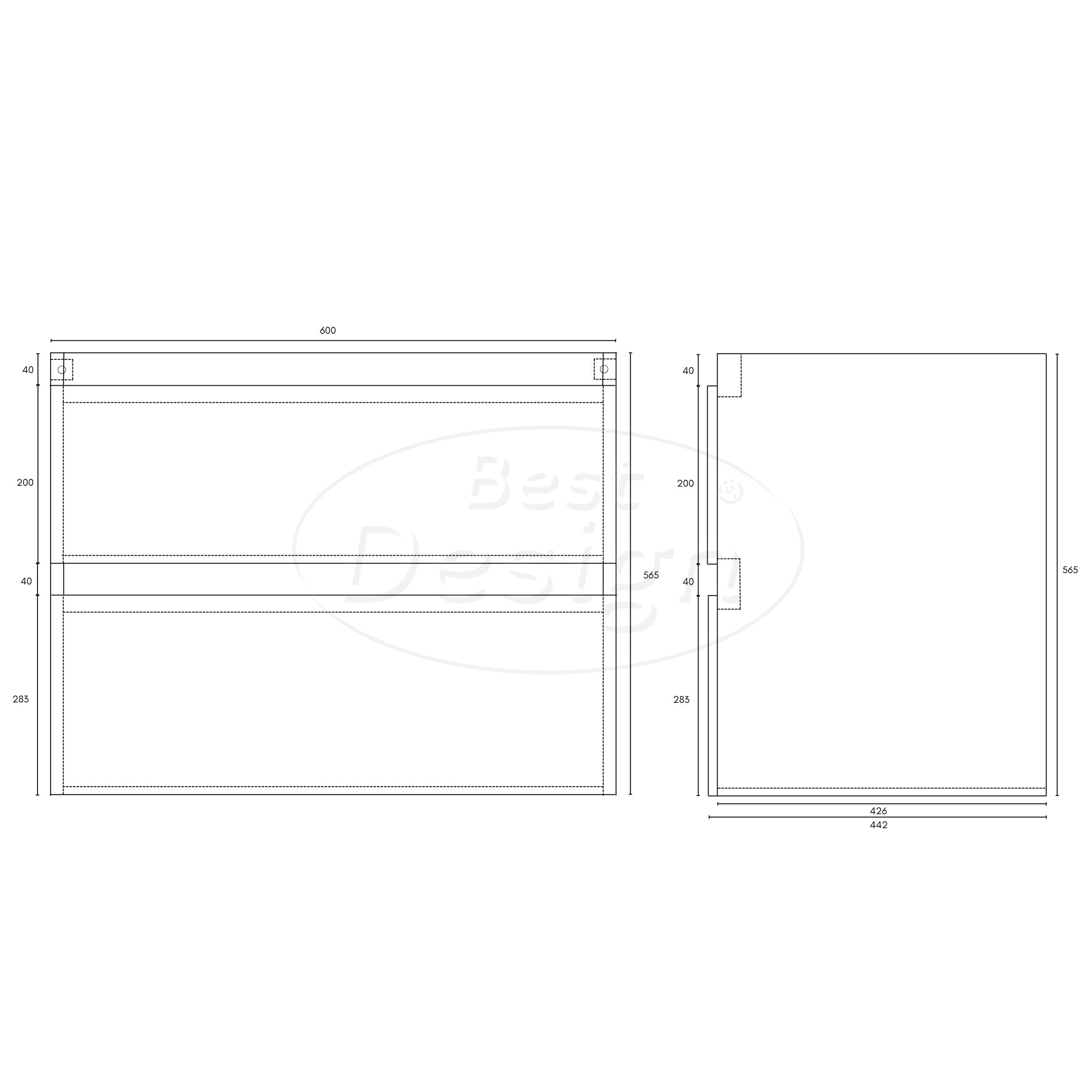 "Borvani-60" Halifax onderkast + wastafel glans-wit 60 cm - Artikelnr.: 4031750